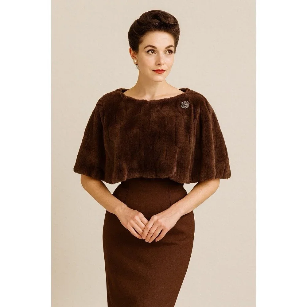 NWT Women’s Birch & Stone Faux Fur Capelet / Fur Bolero - Brown - Picture 1 of 5